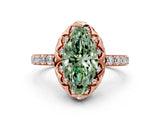 Rose gold Fancy Green Marquise Cut Diamond Scalloped Halo Engagement Ring with Round Shared Prong Band_24