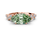 Rose gold Fancy Green Marquise Cut Diamond Scattered Round Accent Ring with Prong Setting_12