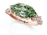 Rose gold Fancy Green Marquise Cut Diamond Scattered Round Accent Ring with Prong Setting_13