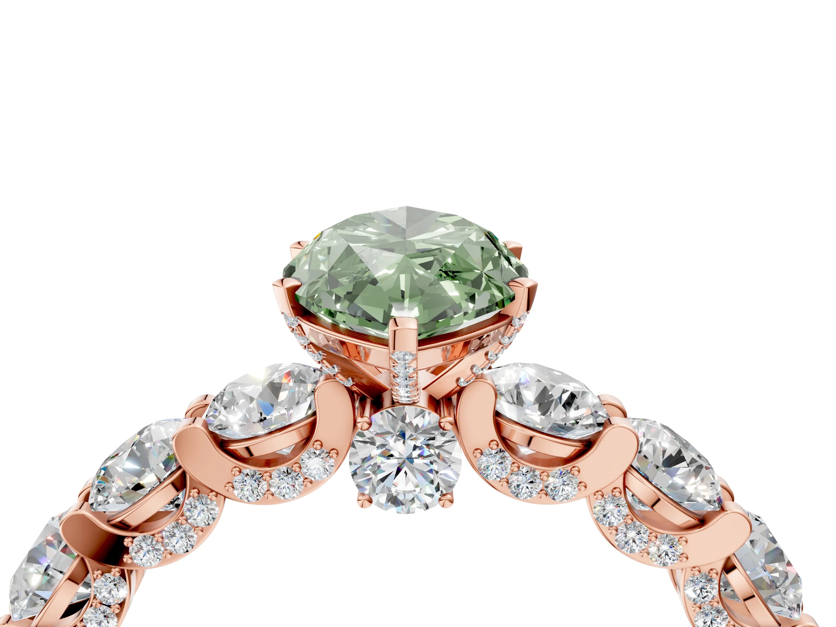 Rose gold Fancy Green Marquise Cut Diamond Side Stone Engagement Ring with Four-Prong Setting_52