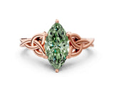 Rose gold Fancy Green Marquise Cut Diamond Solitaire Celtic Knot Ring with Four-Prong Setting_77
