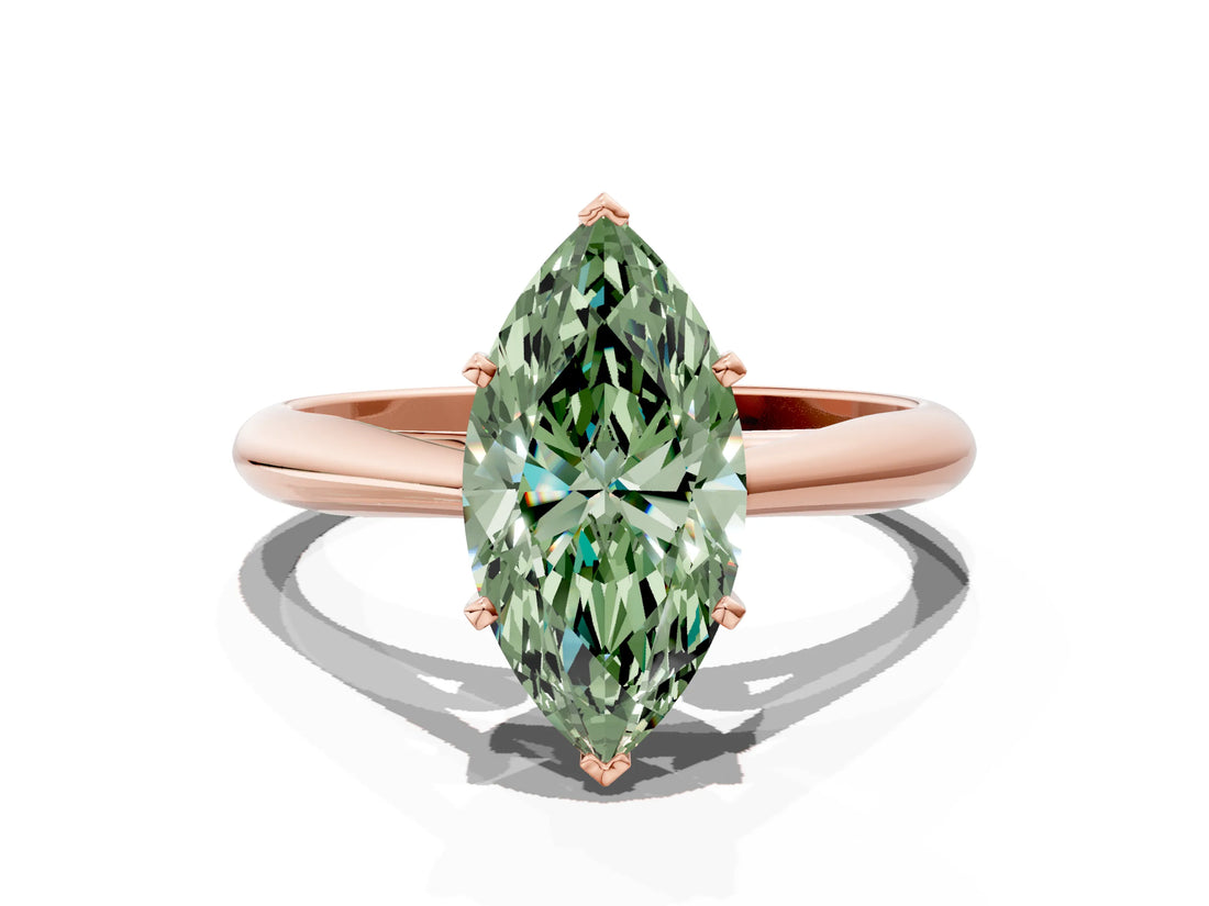 Rose gold Fancy Green Marquise Cut Diamond Solitaire Engagement Ring with Cathedral Setting and Four-Prong Mount_133