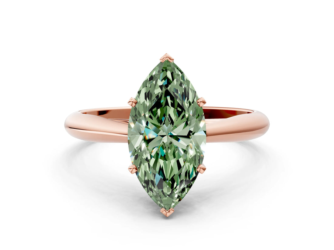 Rose gold Fancy Green Marquise Cut Diamond Solitaire Engagement Ring with Cathedral Setting and Four-Prong Mount_42