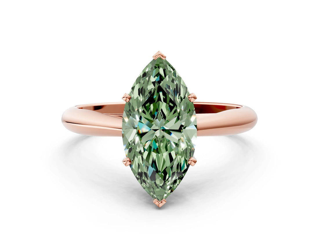 Rose gold Fancy Green Marquise Cut Diamond Solitaire Engagement Ring with Cathedral Setting and Four-Prong Mount_90