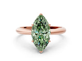 Rose gold Fancy Green Marquise Cut Diamond Solitaire Engagement Ring with Cathedral Setting and Four-Prong Mount_90