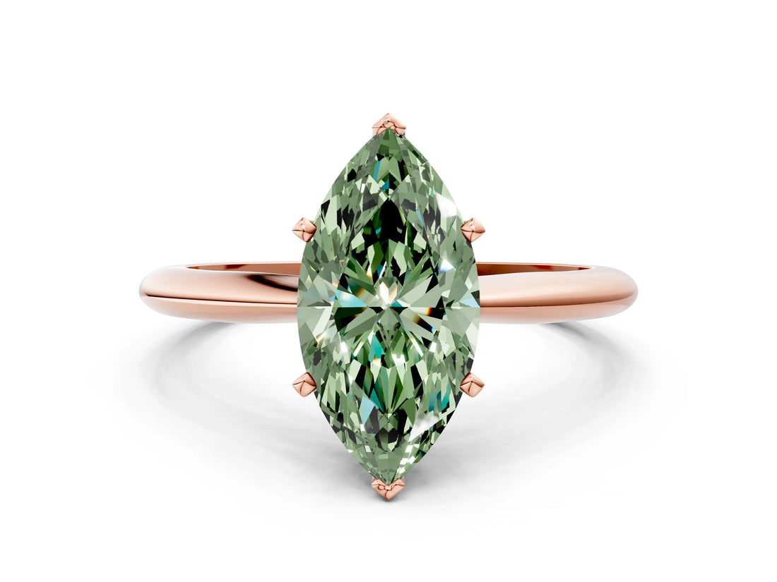 Rose gold Fancy Green Marquise Cut Diamond Solitaire Engagement Ring with Classic Band and Four-Prong Setting_119
