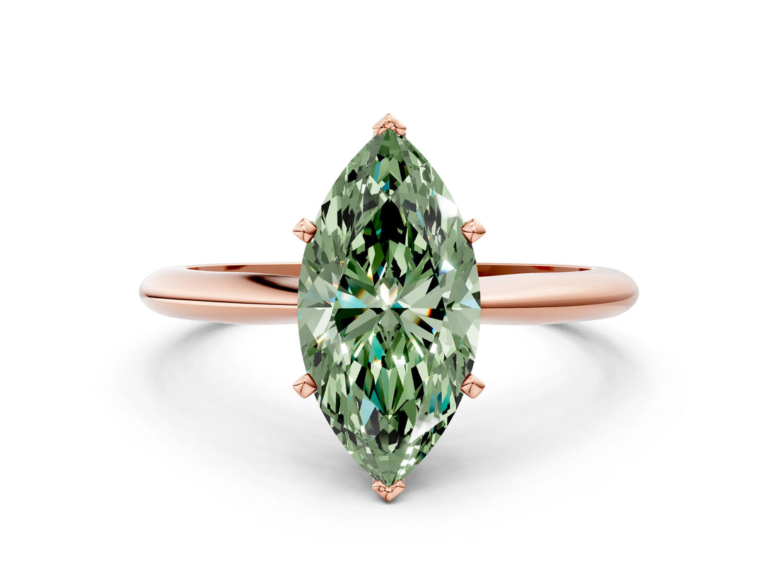 Rose gold Fancy Green Marquise Cut Diamond Solitaire Engagement Ring with Classic Band and Four-Prong Setting_36