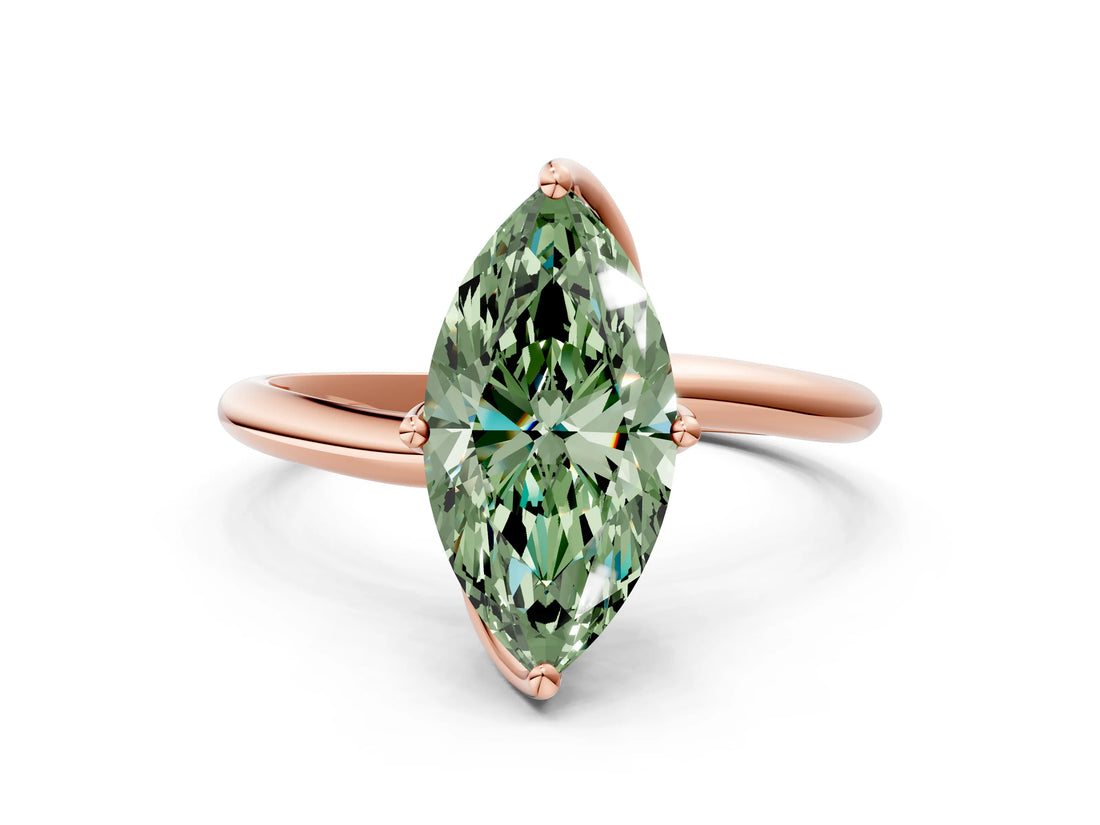 Rose gold Fancy Green Marquise Cut Diamond Solitaire Engagement Ring with Four-Prong Setting and Classic Band_20