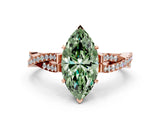 Rose gold Fancy Green Marquise Cut Diamond Solitaire Engagement Ring with Twisted Pavé Band and Four-Prong Setting_44