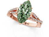 Rose gold Fancy Green Marquise Cut Diamond Solitaire Engagement Ring with Twisted Pavé Band and Four-Prong Setting_45