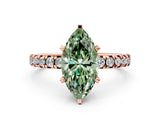 Rose gold Fancy Green Marquise Cut Diamond Solitaire Pavé Engagement Ring with Round Band and Prong Setting_56