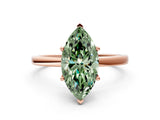Rose gold Fancy Green Marquise Cut Diamond Solitaire Ring with Classic Band and Four-Prong Setting