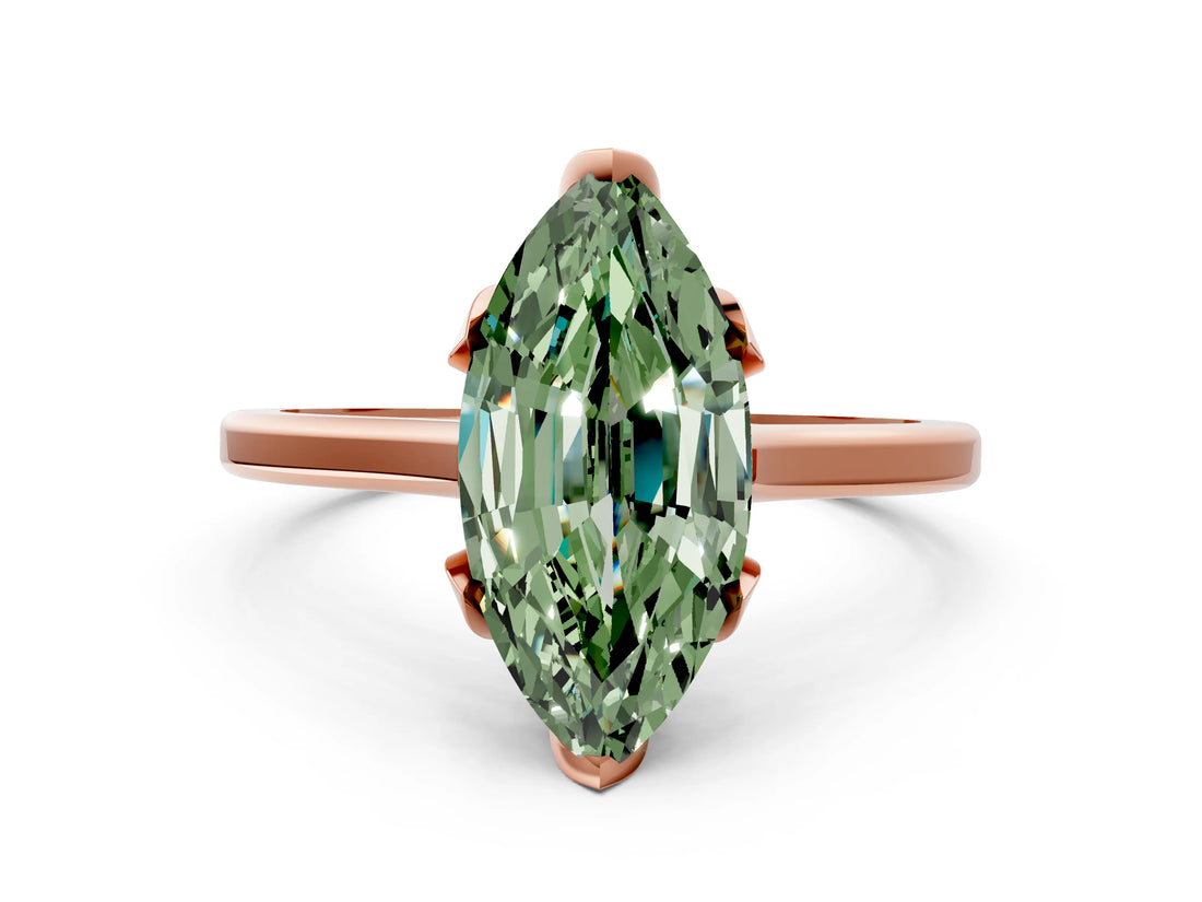 Rose gold Fancy Green Marquise Cut Diamond Solitaire Ring with Flower Prong Setting and Classic Band_36