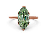 Rose gold Fancy Green Marquise Cut Diamond Solitaire Ring with Flower Prong Setting and Classic Band_36