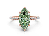 Rose gold Fancy Green Marquise Cut Diamond Solitaire Ring with Four-Prong Setting and Pavé Band_3