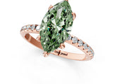 Rose gold Fancy Green Marquise Cut Diamond Solitaire Ring with Four-Prong Setting and Pavé Band_4