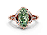 Rose gold Fancy Green Marquise Cut Diamond Solitaire Ring with Hidden Halo and Pavé Band_27