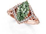 Rose gold Fancy Green Marquise Cut Diamond Solitaire Ring with Hidden Halo and Pavé Band_28