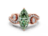 Rose gold Fancy Green Marquise Cut Diamond Solitaire Ring with Milgrain Pavé Band and Four-Prong Setting_173