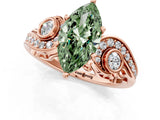 Rose gold Fancy Green Marquise Cut Diamond Solitaire Ring with Milgrain Pavé Band and Four-Prong Setting_174