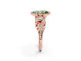 Rose gold Fancy Green Marquise Cut Diamond Solitaire Ring with Milgrain Pavé Band and Four-Prong Setting_175