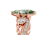 Rose gold Fancy Green Marquise Cut Diamond Solitaire Ring with Milgrain Pavé Band and Four-Prong Setting_178