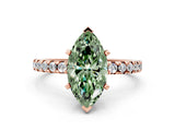 Rose gold Fancy Green Marquise Cut Diamond Solitaire Ring with Pavé Band and Four-Prong Setting_120