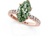 Rose gold Fancy Green Marquise Cut Diamond Solitaire Ring with Pavé Band and Four-Prong Setting_121