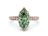 Rose gold Fancy Green Marquise Cut Diamond Solitaire Ring with Pavé Band and Hidden Halo_20