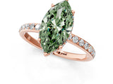 Rose gold Fancy Green Marquise Cut Diamond Solitaire Ring with Pavé Band and Hidden Halo_21
