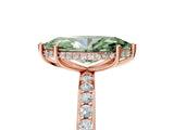 Rose gold Fancy Green Marquise Cut Diamond Solitaire Ring with Pavé Band and Hidden Halo_25