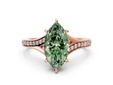 Rose gold Fancy Green Marquise Cut Diamond Solitaire Ring with Pavé Band and Prong Setting_12