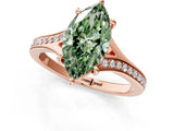 Rose gold Fancy Green Marquise Cut Diamond Solitaire Ring with Pavé Band and Prong Setting_13
