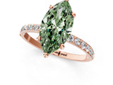 Rose gold Fancy Green Marquise Cut Diamond Solitaire Ring with Pave Band and Four Prong Setting_111