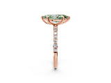Rose gold Fancy Green Marquise Cut Diamond Solitaire Ring with Pave Band and Four Prong Setting_112