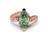 Rose gold Fancy Green Marquise Cut Diamond Solitaire Ring with Prong Setting and Twisted Pavé Band_12