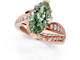 Rose gold Fancy Green Marquise Cut Diamond Solitaire Ring with Prong Setting and Twisted Pavé Band_13
