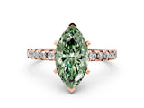 Rose gold Fancy Green Marquise Cut Diamond Solitaire Ring with Round  Pavé Band and Four-Prong Setting_36