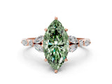 Rose gold Fancy Green Marquise Cut Diamond Solitaire Ring with Side Stones and Four-Prong Setting_92