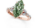 Rose gold Fancy Green Marquise Cut Diamond Solitaire Ring with Side Stones and Four-Prong Setting_93