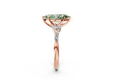 Rose gold Fancy Green Marquise Cut Diamond Solitaire Ring with Side Stones and Four-Prong Setting_94