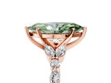 Rose gold Fancy Green Marquise Cut Diamond Solitaire Ring with Side Stones and Four-Prong Setting_97