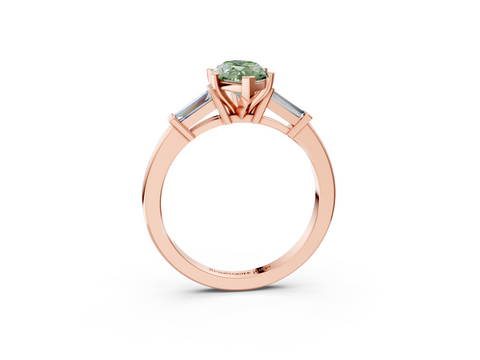 Rose gold Fancy Green Marquise  Cut Diamond Solitaire Ring with Tapered Baguette Accents and Four-Prong Setting_25