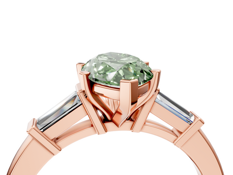 Rose gold Fancy Green Marquise  Cut Diamond Solitaire Ring with Tapered Baguette Accents and Four-Prong Setting_26