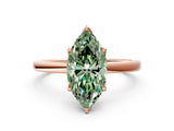 Rose gold Fancy Green Marquise Cut Diamond Solitaire Ring with Thin Band and Prong Setting_12