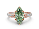 Rose gold Fancy Green Marquise Cut Diamond Solitaire Ring with Three-Row Pavé Band and Four-Prong Setting_37