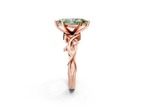 Rose gold Fancy Green Marquise Cut Diamond Solitaire Ring with Twisted Band and Prong Setting_202