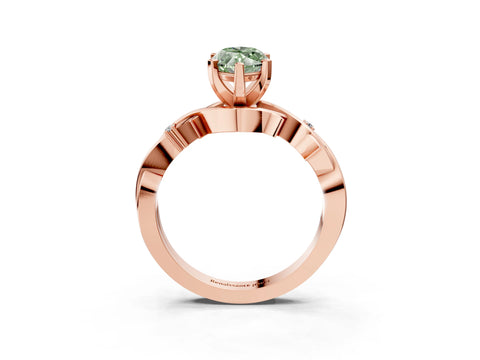 Rose gold Fancy Green Marquise Cut Diamond Solitaire Ring with Twisted Band and Prong Setting_203