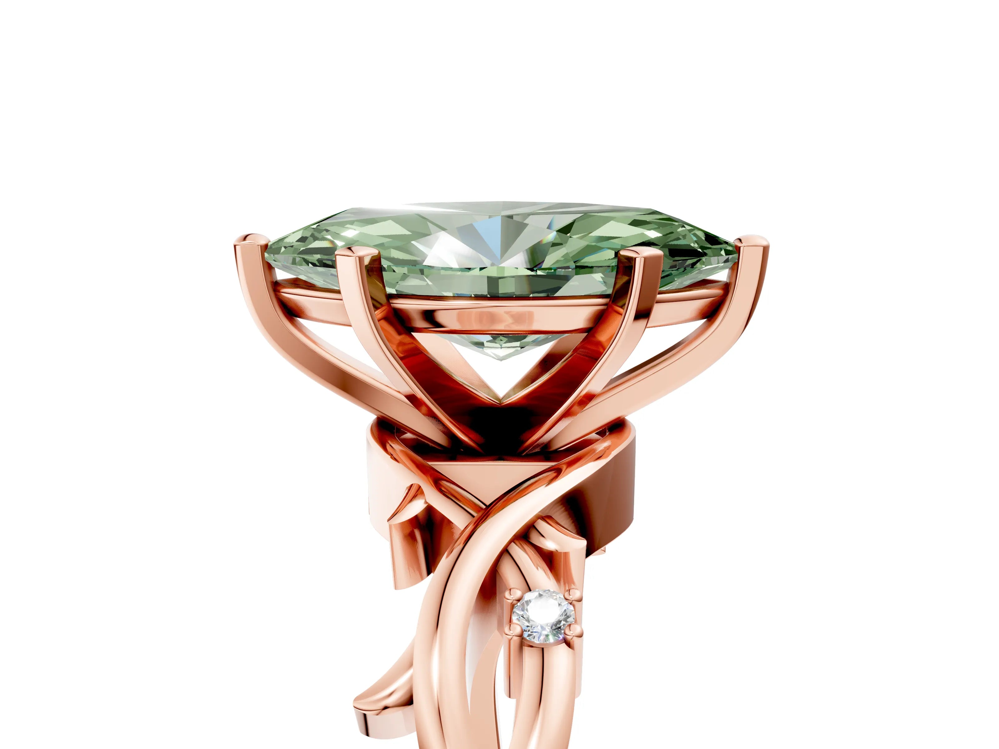 Rose gold Fancy Green Marquise Cut Diamond Solitaire Ring with Twisted Band and Prong Setting_205