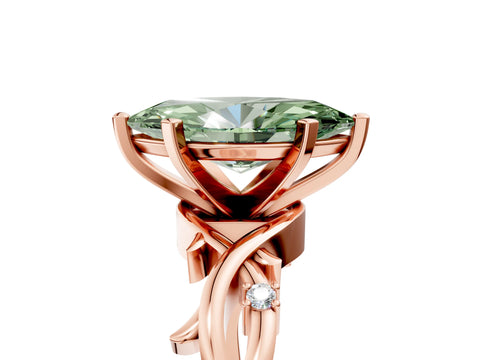 Rose gold Fancy Green Marquise Cut Diamond Solitaire Ring with Twisted Band and Prong Setting_205